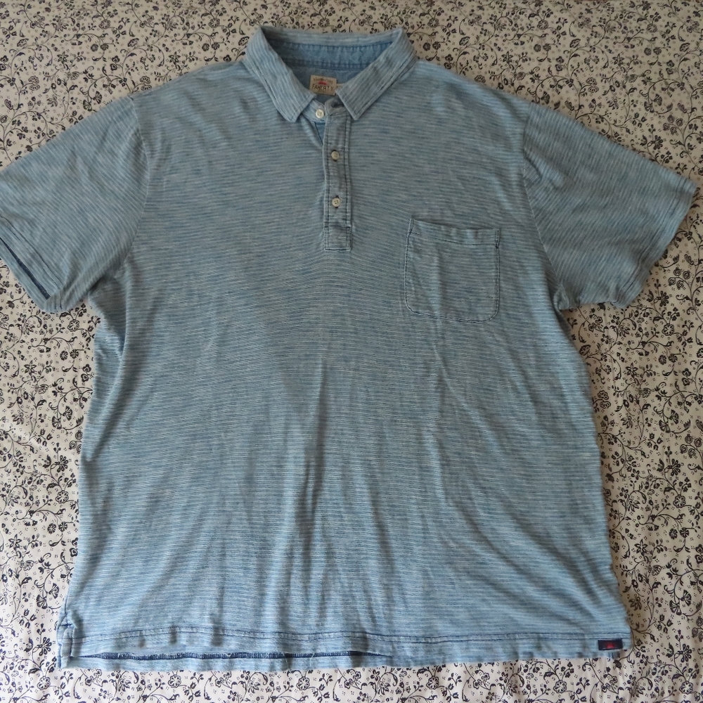 Faherty Light Blue Striped Polo Shirt